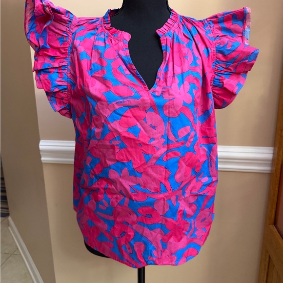 Sugarlips Yeraldi Berry Risette Ruffle Split Neck Top - Picture 4 of 6